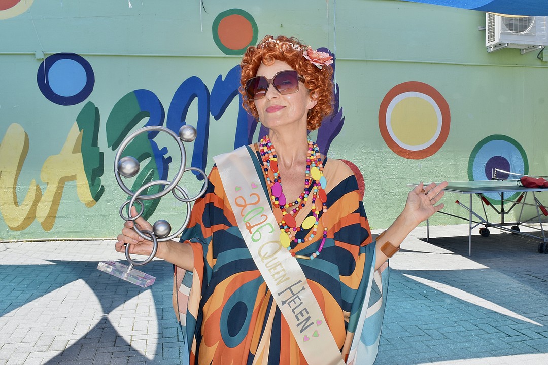 Attendees get into costume as Mrs. Roper at The Bazaar on Apricot and Lime