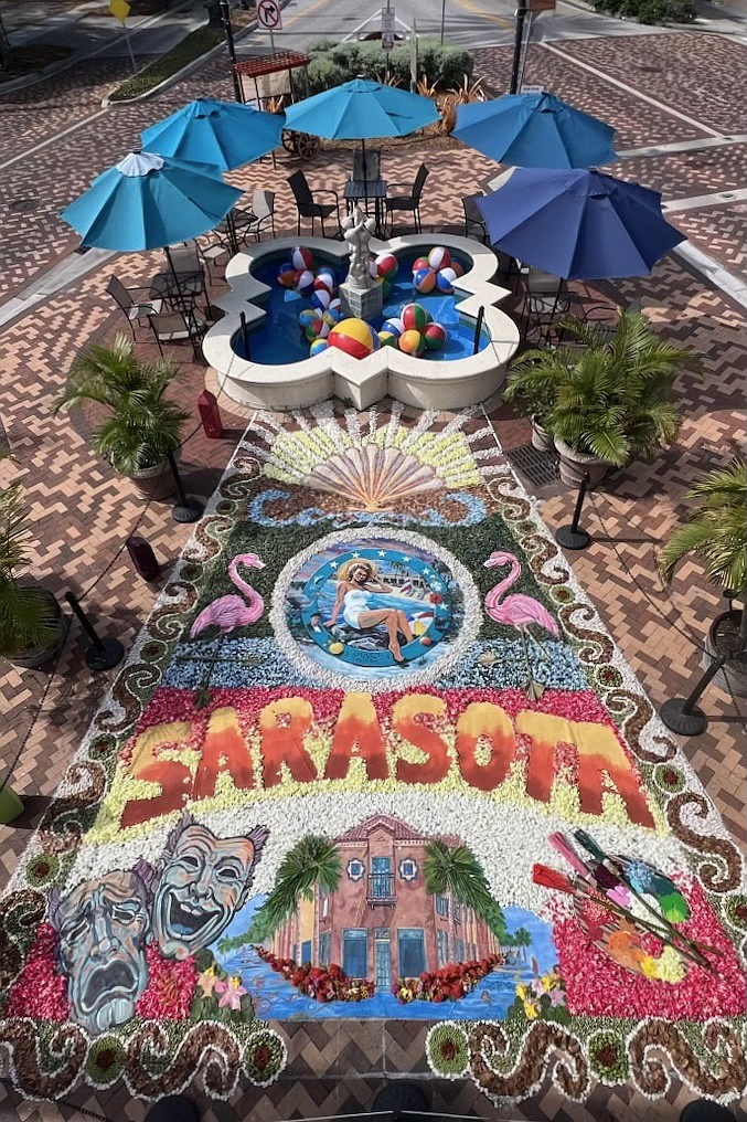 The completed infiorata is visible the following day in Burns Square. The completed infiorata is visible the following day in Burns Square.
