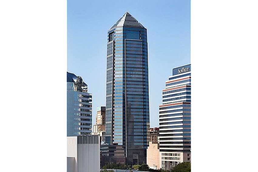The dated image of Bank of America Tower shows its size compared with corporate neighbors, including the former SunTrust Tower now owned by VyStar Credit Union and renamed VyStar Tower. The dated image of Bank of America Tower shows its size compared with corporate neighbors, including the former SunTrust Tower now owned by VyStar Credit Union and renamed VyStar Tower.
