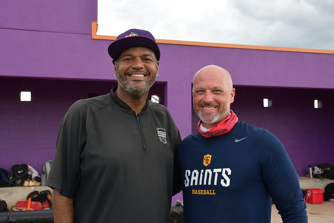 Former MLB pitcher Dewon Brazelton and current Trinity Prep coach Steven Crabtree have found the perfect balance as first-time Winter Garden Squeeze coaches.