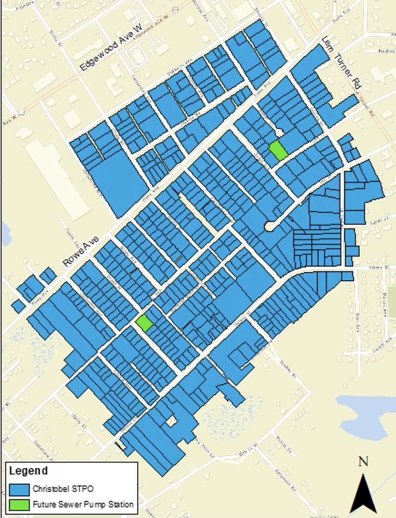 A map of the Christobel septic tank phase-out project.