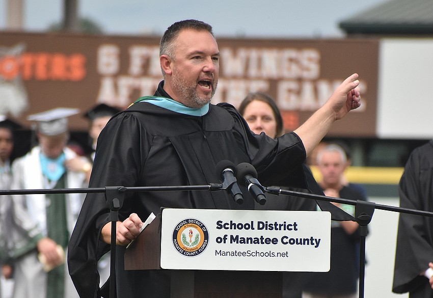 Dustin Dahlquist gives a speech to Lakewood Ranch High School graduates at Lecom Park May 18. Dustin Dahlquist gives a speech to Lakewood Ranch High School graduates at Lecom Park May 18.