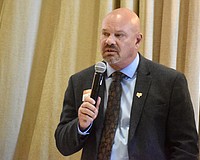 Tony Barrett speaks at a candidate forum in April at the Lakewood Ranch Country Club.