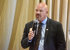 Tony Barrett speaks at a candidate forum in April at the Lakewood Ranch Country Club.