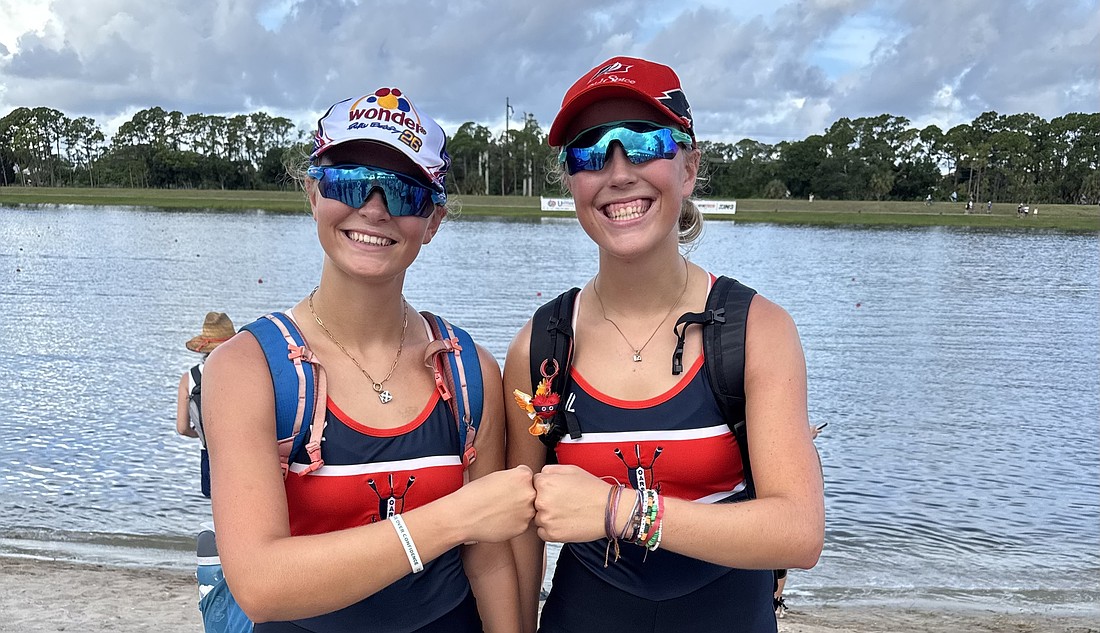Maija and Anna Andert stood in front of the Nathan Benderson race course where they rowed in Nationals and finished in fourth place.