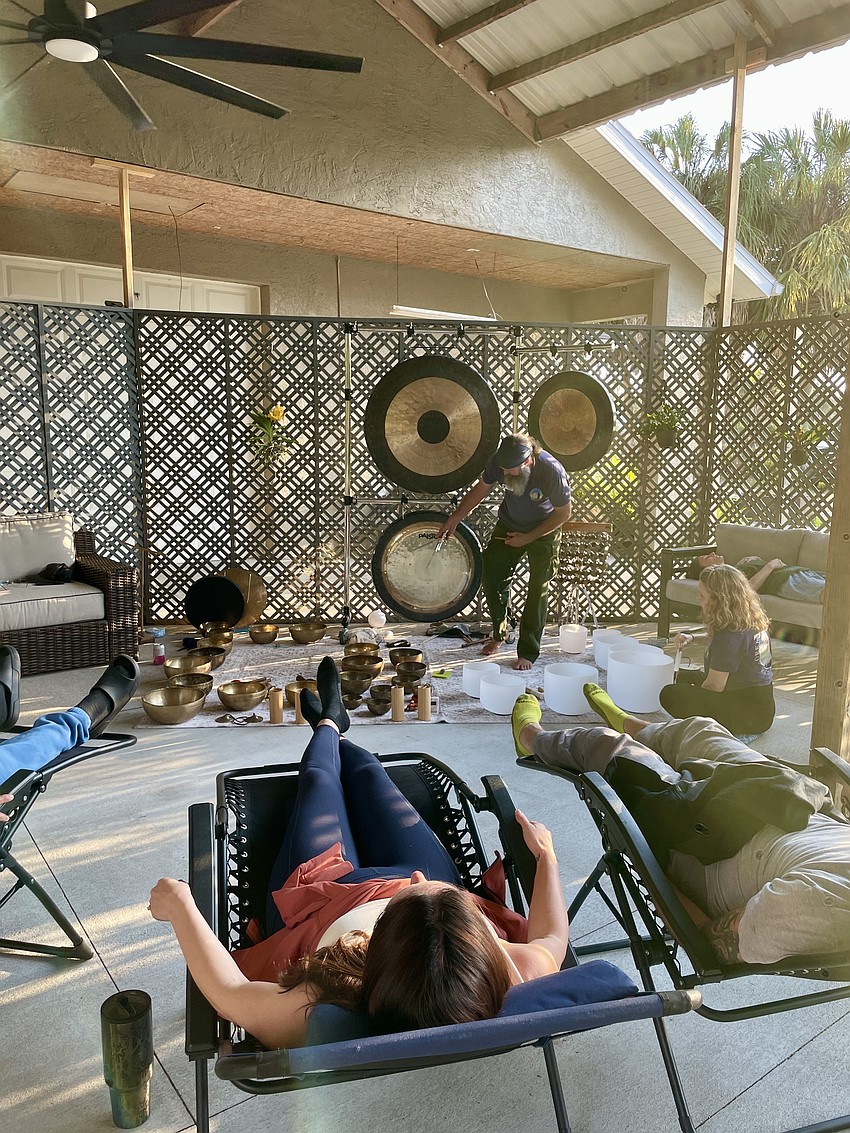 Dan Bue facilitates a yoga and sound journey during a Tactical Healing Retreat.