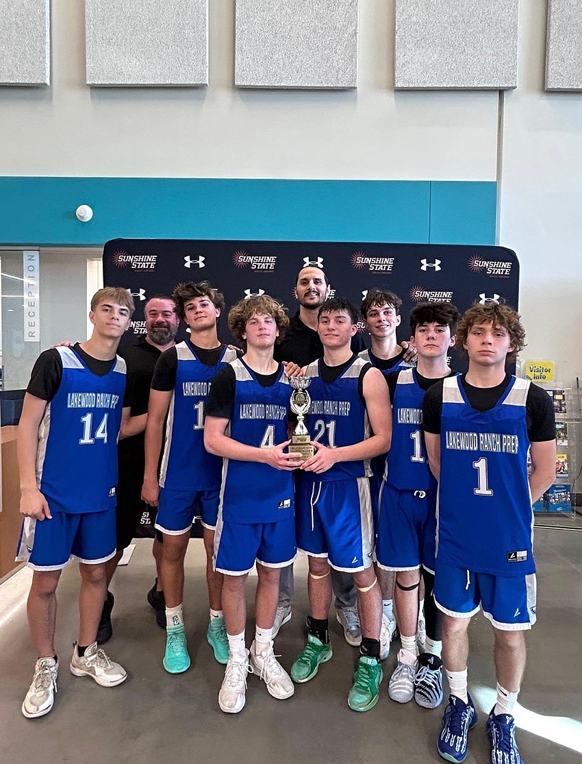 Mike Rostampour (back center) led Lakewood Ranch Prep boys basketball to an 11-14 record in 2025-26. Beforehand, he served as an assistant at Victory Rock Prep in 2024-25 and Venice High in 2023-24.