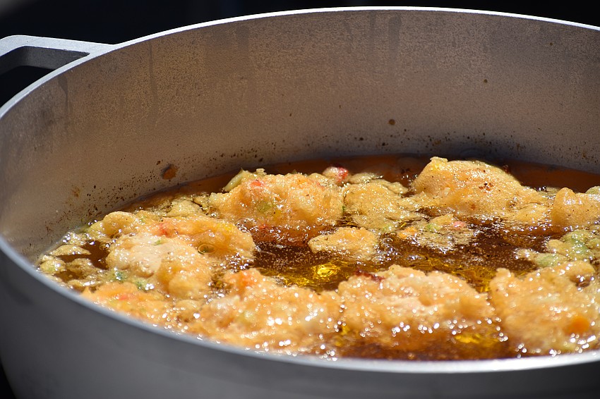 Conch balls simmer at Conch Collins.