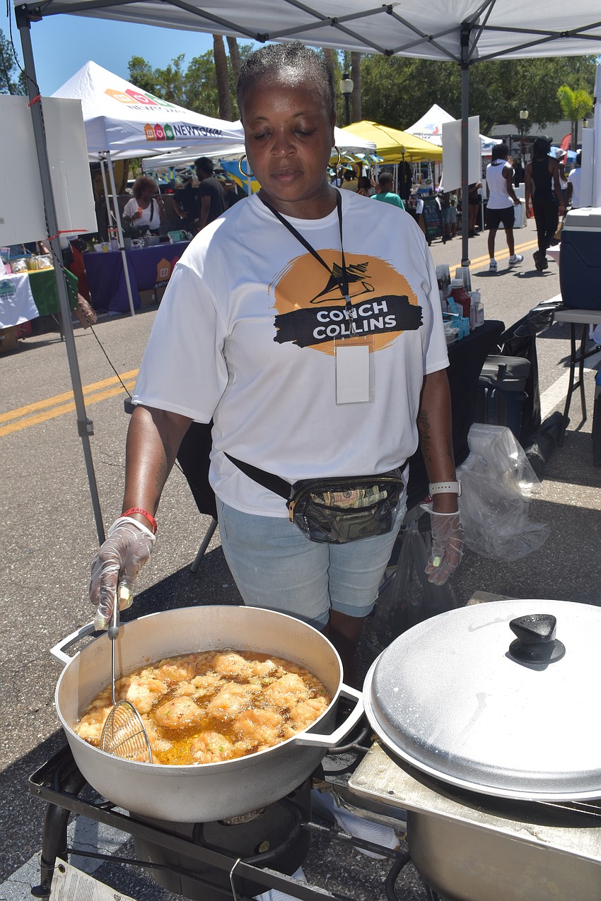 Tori Collins of Conch Collins cooks a pot of conch balls.