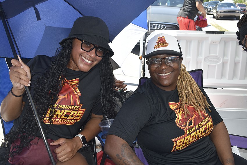 Destine Johnson and Kelsey McCants supported the New Manatee Broncos cheerleaders.