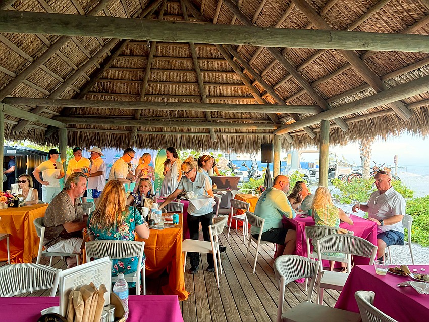 Indigenous American experts crafted the intricately woven roof of the Tiki bar.
