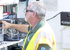 Stephen Smagacz, Supervisor of Streetlights and Signalization for Sarasota County, checks on the proper operation of streetlights along 17th Street.
