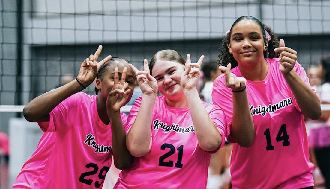 Ocoee Knightmares’ 14U team smiled on the court together for day two of AAU Nationals on Pink Drip themed day.