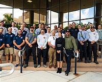 Director of Public Safety Jodie Fiske (in the front wearing black) stands with fire district staff from across Manatee County.