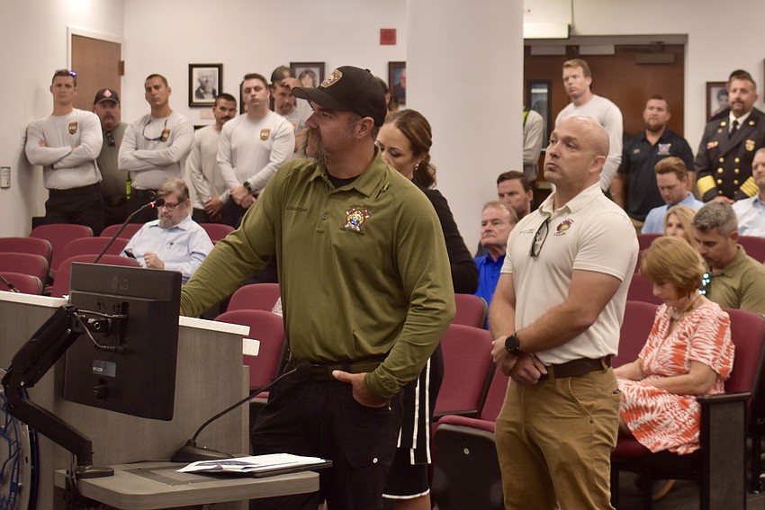 Joel Baker, assistant chief for North River Fire District, provides an overview of the task force to Manatee County commissioners June 16.