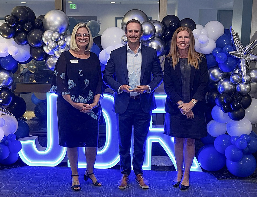 Jacksonville Daily Record Publisher Angela Campbell is pictured with Nick Halloran, senior vice president of finance for Gateway Jax, and Allison Bovee, North Florida market president of Seacoast Bank, in October 2025 at the Daily Record's first Trailblazer Awards presentation. The awards were created under the leadership of Campbell, who went by Angie. She died June 25, 2026.