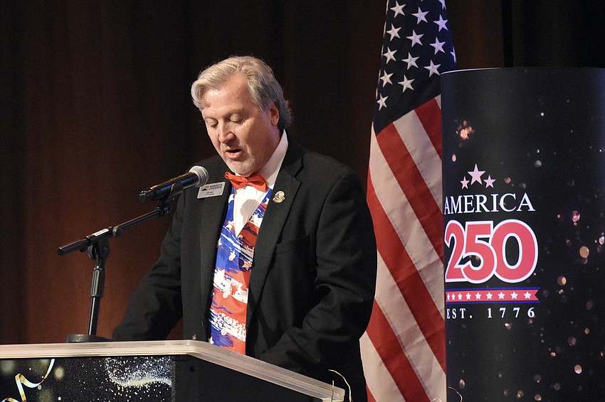 Ed Hill, vice president of the Greater Sarasota Chamber of Commerce, speaks during the event.