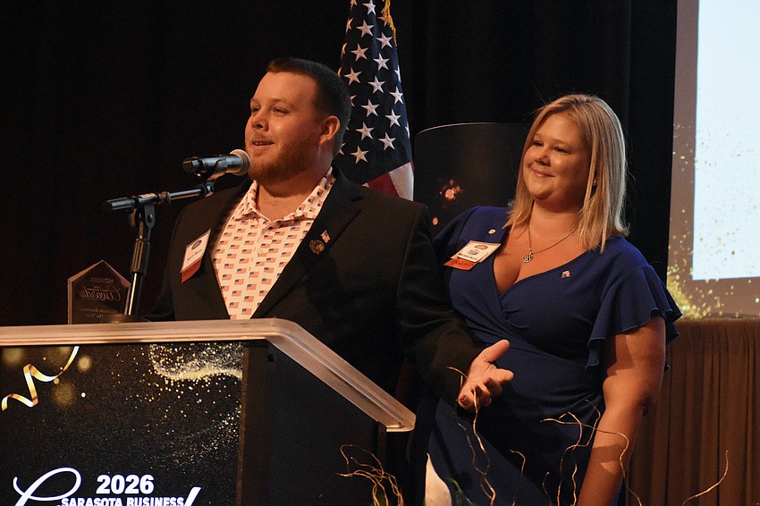 Kevin and Melissa McLin of Blue Collar Roofing speak about receiving the Medium Business of the Year award.