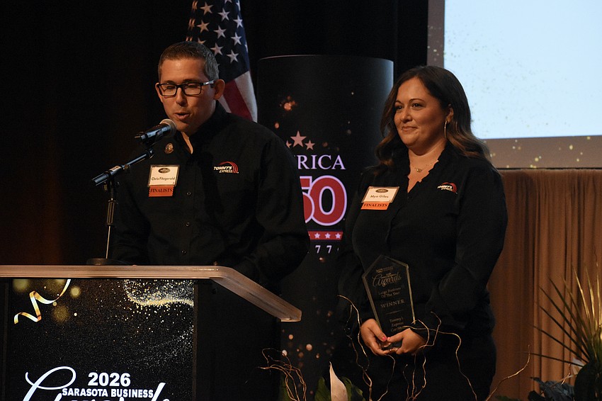 Chris Fitzgerald and Mya Giles of Tommy's Express Car Wash speak about receiving the Large Business of the Year award.