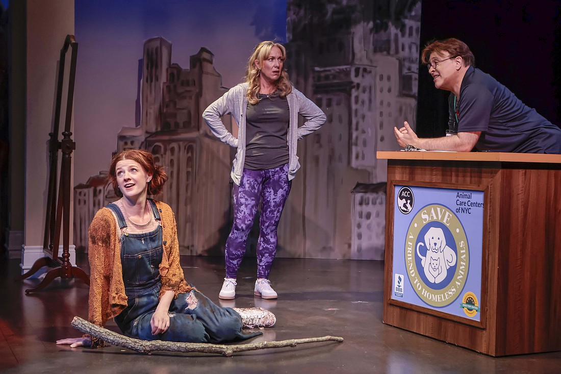 Kelsey Stalter, Katharine McLeod and Kraig Swartz star in "Dog Mom" at Florida Studio Theatre through July 26.