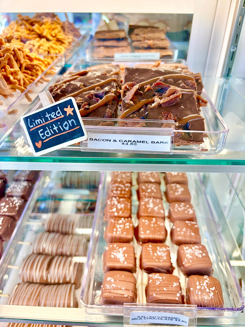 The limited-edition bacon and caramel bark is a St. Armands exclusive at the new Chocolate Emporium.