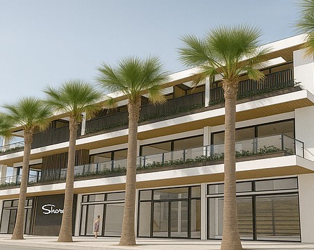 A rendering of the planned Shore restaurant, boutique, cafe and residential space as viewed from Boulevard of the Presidents on St. Armands Circle.