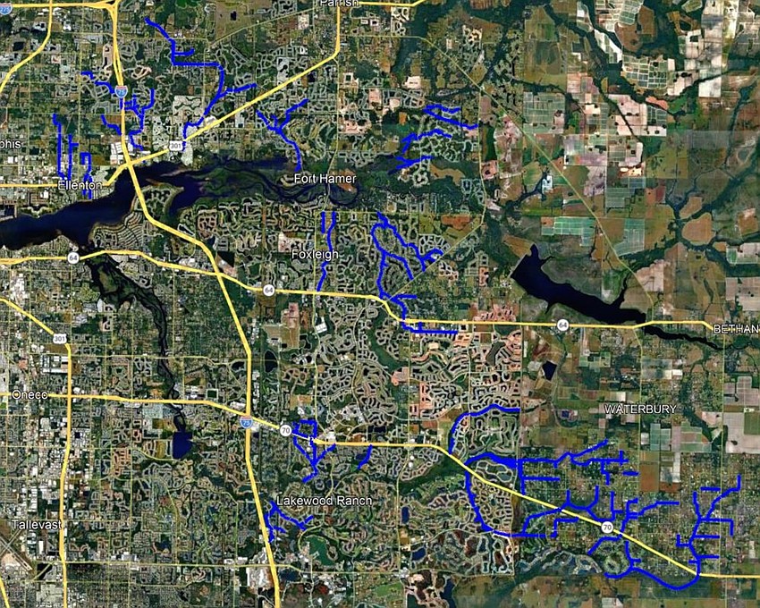 The blue lines represent waterways that still need an initial cleaning.