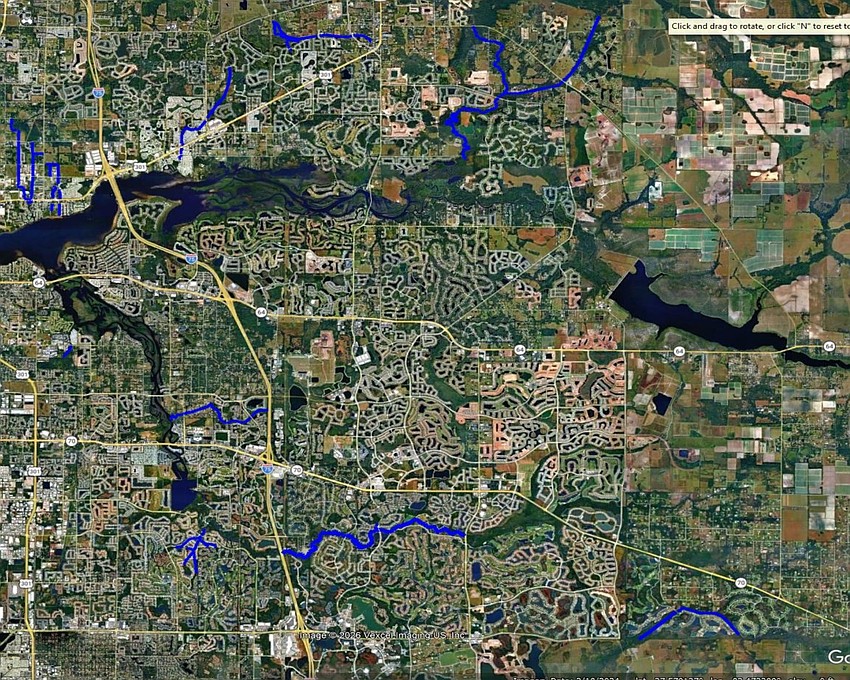 The blue lines represent waterways that have received an initial cleaning.