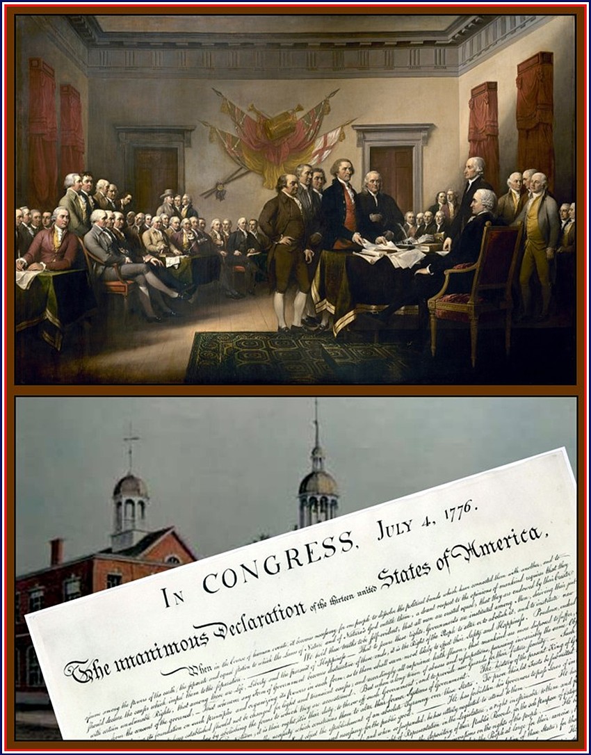 An artist depiction of the signing of the Declaration of Independence and the top section of the original document. Courtesy photo An artist depiction of the signing of the Declaration of Independence and the top section of the original document. Courtesy photo