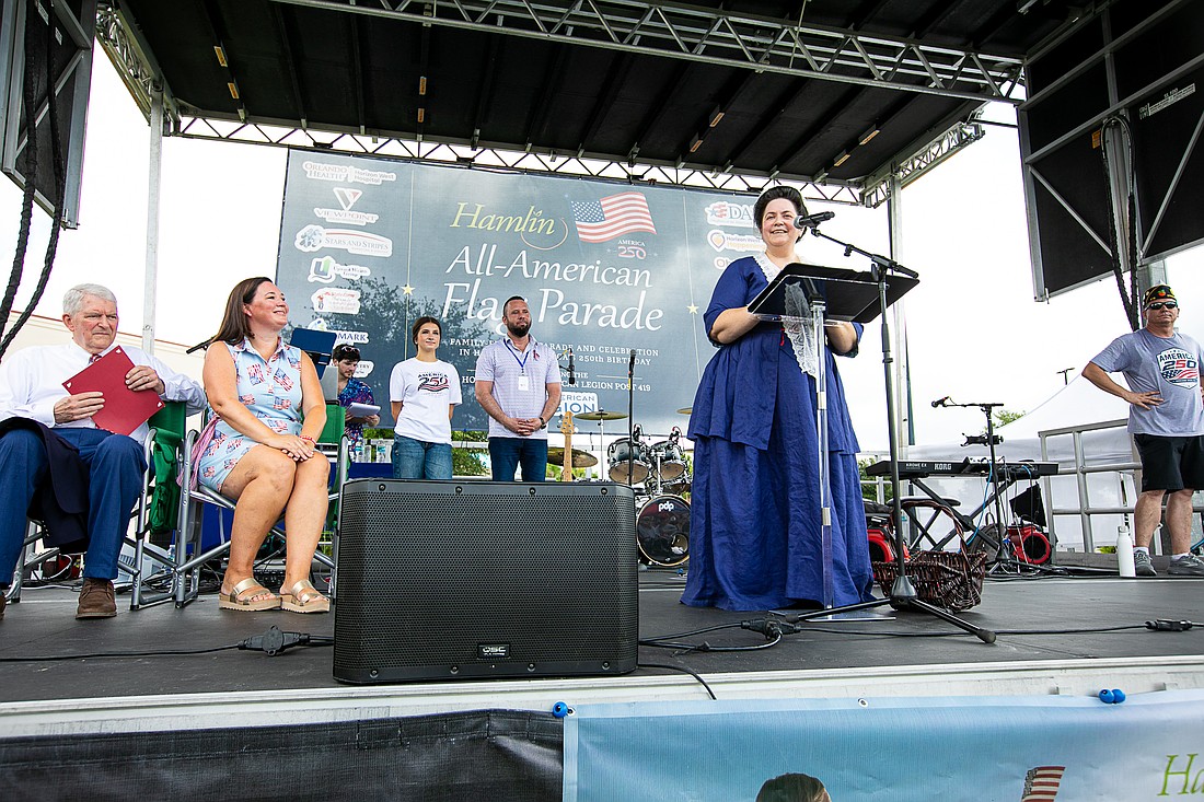 Marcea Oetting attended Hamlin’s All-American Flag Parade as Abigail Adams.