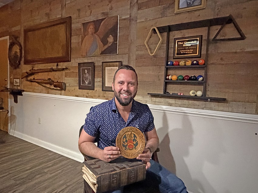 The Churchill Room not only pays homage to world history but also the personal family history of Austin Arthur. His most treasured family heirlooms are the plate his grandfather created and the Bible his grandmother left him that his family has owned since the 1880s.