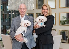 Drs. Joel and Gail Morganroth could be often seen dotting on their dogs, Brandy and Bentley. The couple is seen here at the Siesta Key home in early 2025.