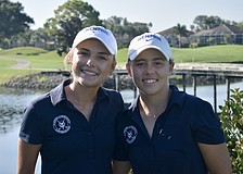 Avery Banfill (left) and Phoenix Scanlan (right) grew up on the same junior golf circuit. Their respective journeys converged at Parrish Community High and will converge once again at Memphis next fall.