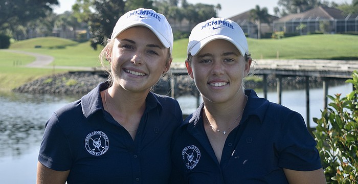 Avery Banfill (left) and Phoenix Scanlan (right) grew up on the same junior golf circuit. Their respective journeys converged at Parrish Community High and will converge once again at Memphis next fall.