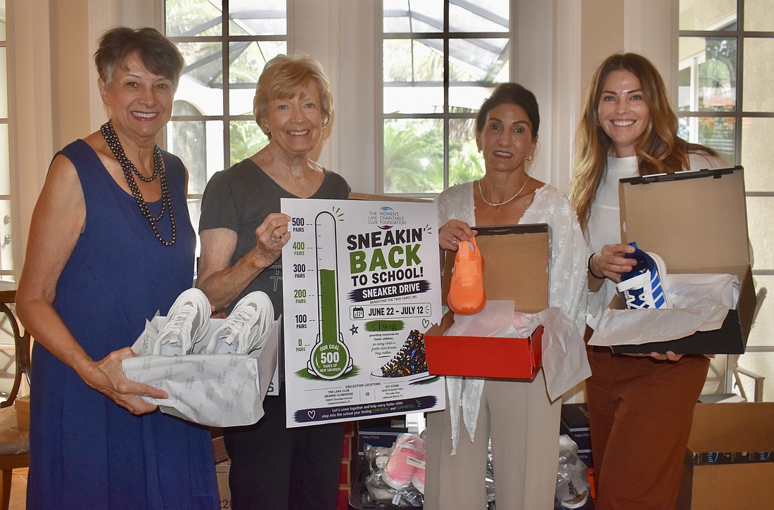 Deborah Callahan-Stratton, Joy Stone, Barbara Najmy and Jennifer Alokeh are collecting sneakers for the fifth annual Sneakin Back to School Sneaker Drive to benefit The Twig.