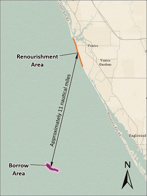 A 3.2-mile stretch of beach in Venice will be renourished with sand dredged from 11 miles offshore.