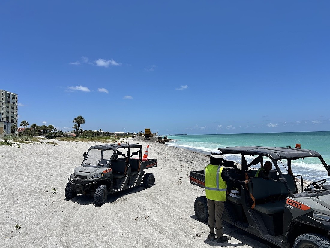 Heavy equipment has been placed for beach renourishment efforts in Venice.
