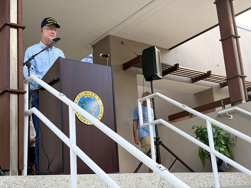 Commissioner Steve Branham delivers a speech for the Bicentennial Park rededication.