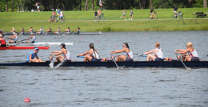 Sarasota Crew's U16 Women's Eight races to a title at the 2025 USRowing Youth National Championships hosted by Nathan Benderson Park. The Crew had 16 entries at this year's championships, but did not bring home a title.