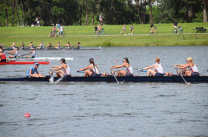 Sarasota Crew's U16 Women's Eight races to a title at the 2025 USRowing Youth National Championships hosted by Nathan Benderson Park. The Crew had 16 entries at this year's championships, but did not bring home a title.