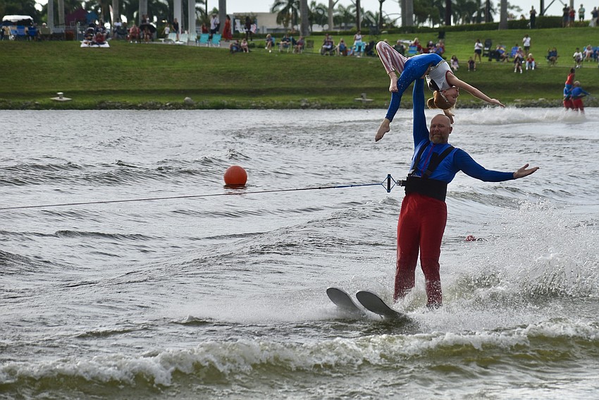 Waterskiers with the Sarasota Ski-A-Rees show off their skills.