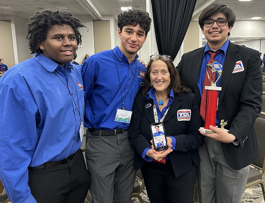 Kayden Mudd, Diego Caycho-Ricci, Margi Nanney and Andrew Guerro attend the Technology Student Association State Conference in Orlando in 2024.