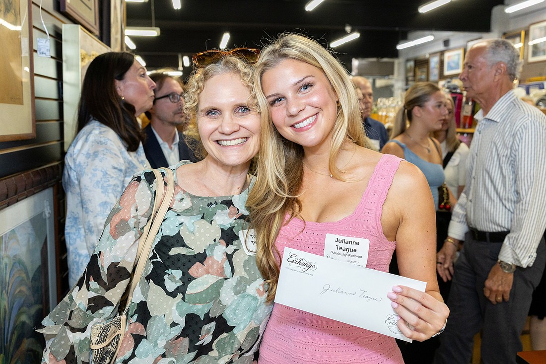 Scholarship recipient Julianne Teague celebrates with her mother, Trudy
Teague, at The Exchange’s 2026 Grants and Scholarship Awards event.