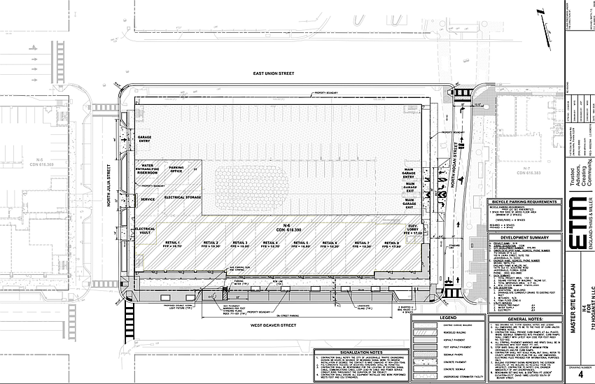 The Gateway Jax summary for the Pearl Square development Downtown shows Block N6 at 712 N. Hogan St., although it may be readdressed as 245 W. Beaver St. because the retail stores will face that street. The Gateway Jax summary for the Pearl Square development Downtown shows Block N6 at 712 N. Hogan St., although it may be readdressed as 245 W. Beaver St. because the retail stores will face that street.