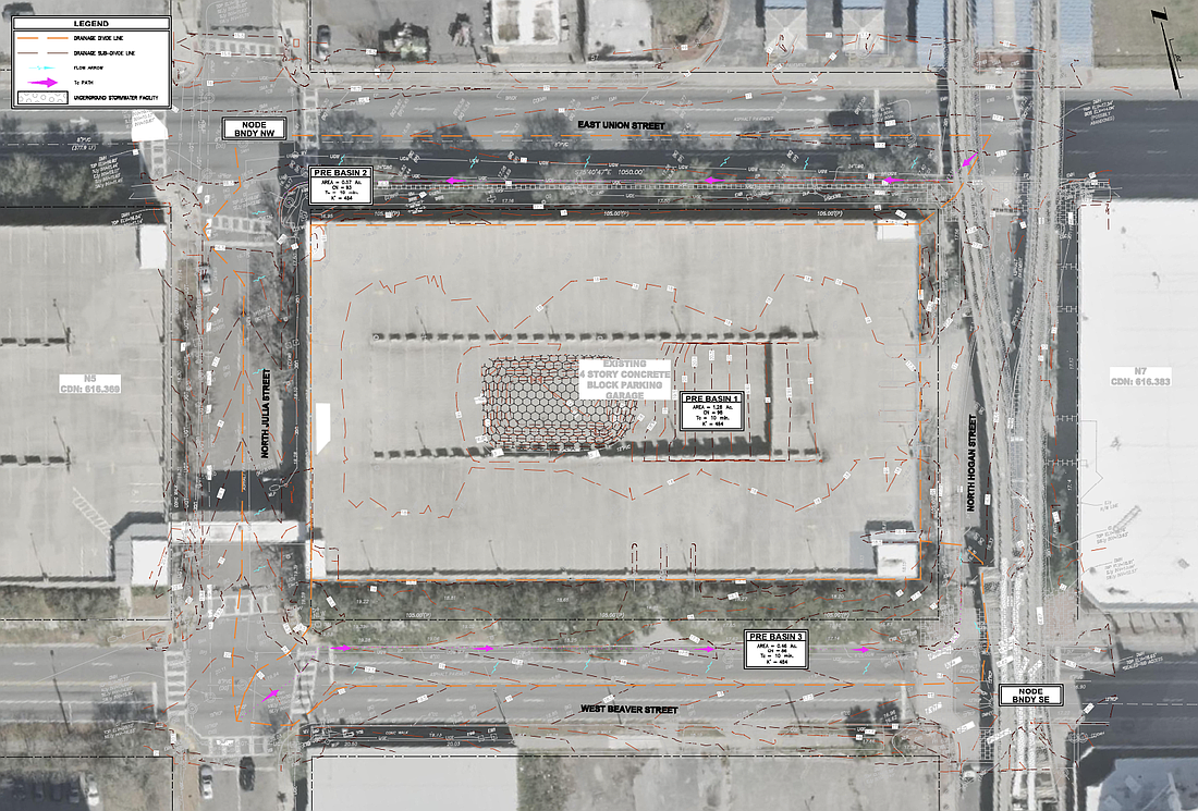 The retail merchandising plan for Pearl Square shows restaurant, shopping, fitness and other plans, including parking, at 245 W. Beaver St., also addressed as 712 N. Hogan St.