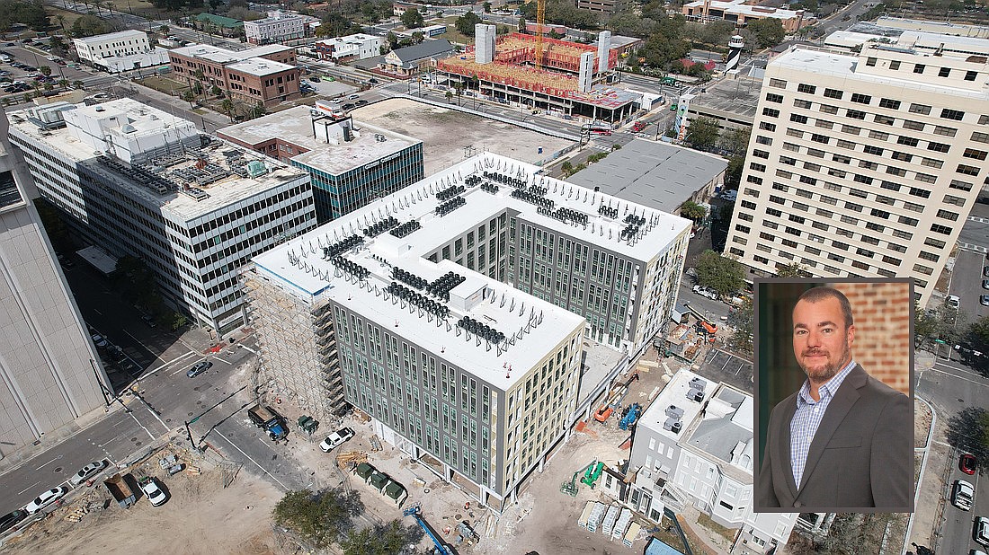 Ben J. Hinson (inset) has been promoted to president of Jacksonville Beach-based general contractor FaverGray. The company is building several major projects in downtown Jacksonville, including Pearl Square Block N11 and N4 for Gateway Jax.