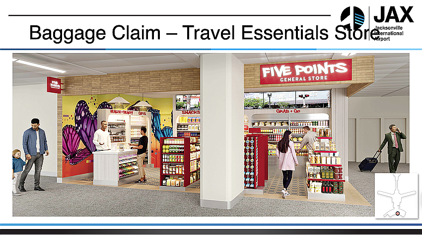 Five Points General Store is planned in Concourse B at Jacksonville International Airport. The concourse is scheduled to open by the end of 2026.