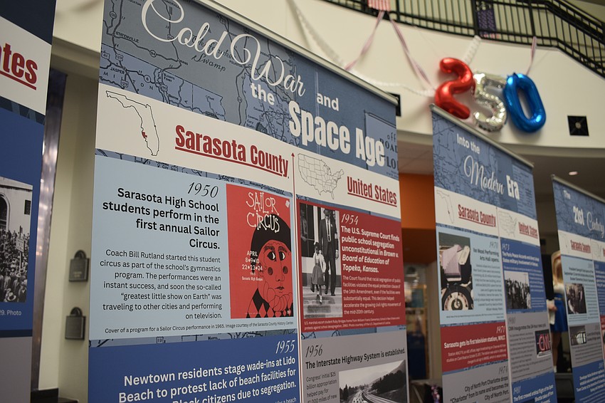A timeline covered the history of both the United States and Sarasota.