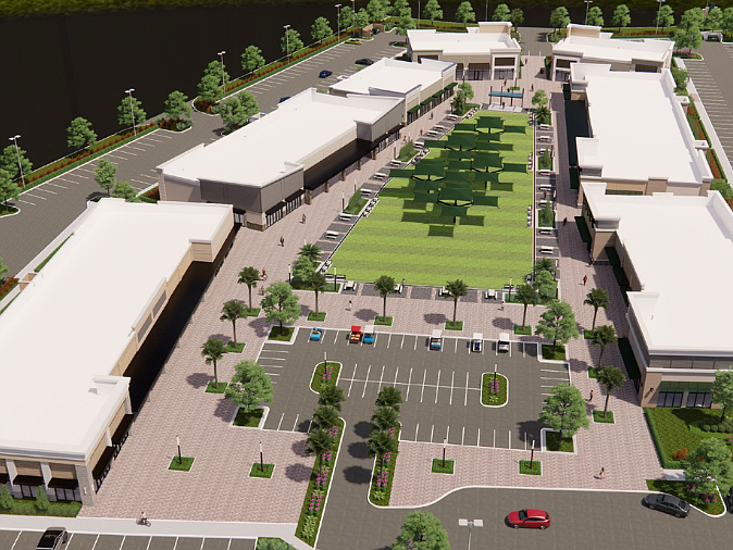 The Hub at Nocatee will comprise seven multitenant retail buildings around a central gathering space.