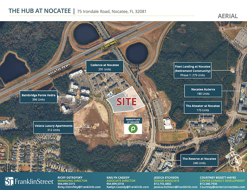 The Franklin Street commercial real estate firm shows the site for The Hub at Nocatee south of Nocatee Parkway.